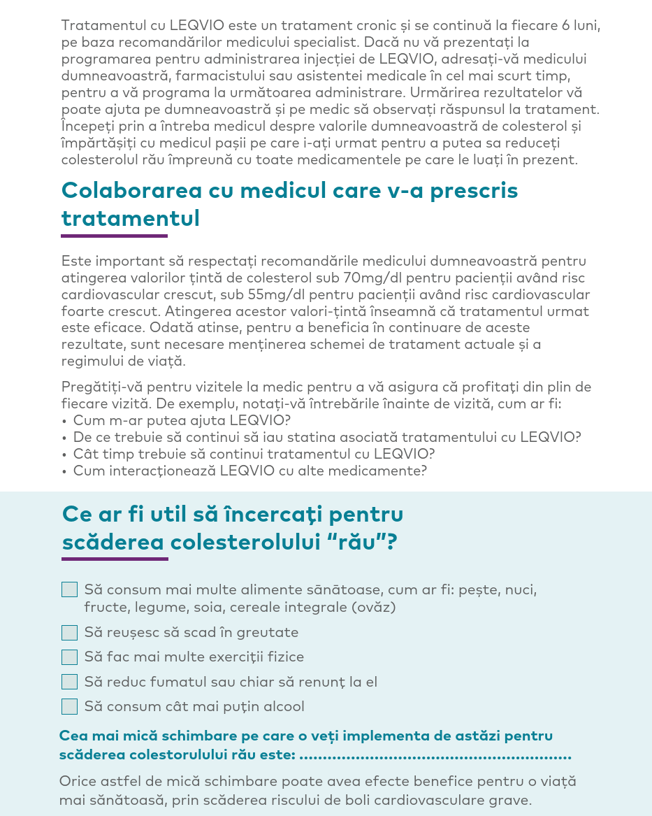 INITIEREA SI CONTINUAREA TRATAMENTULUI CU LEQVIO®